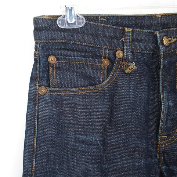 R13 Classic Slim Jeans Blue Raw Dark Wash Cotton Denim Button Fly 31 S/M Italy - Picture 2 of 8